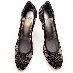 {Stuart Weitzman}Black Lace Swoon Platform Heels